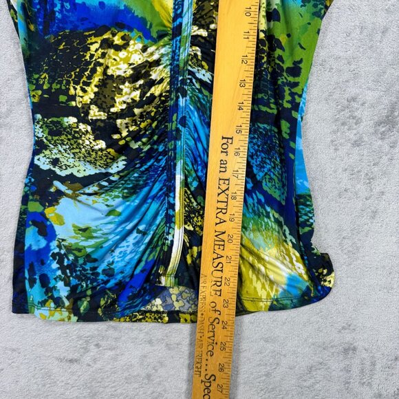 Y2K CACHE Abstract Snake Print Ruched V-Neck Babydoll Tee Stretch Eclectic Small - Picture 7 of 7